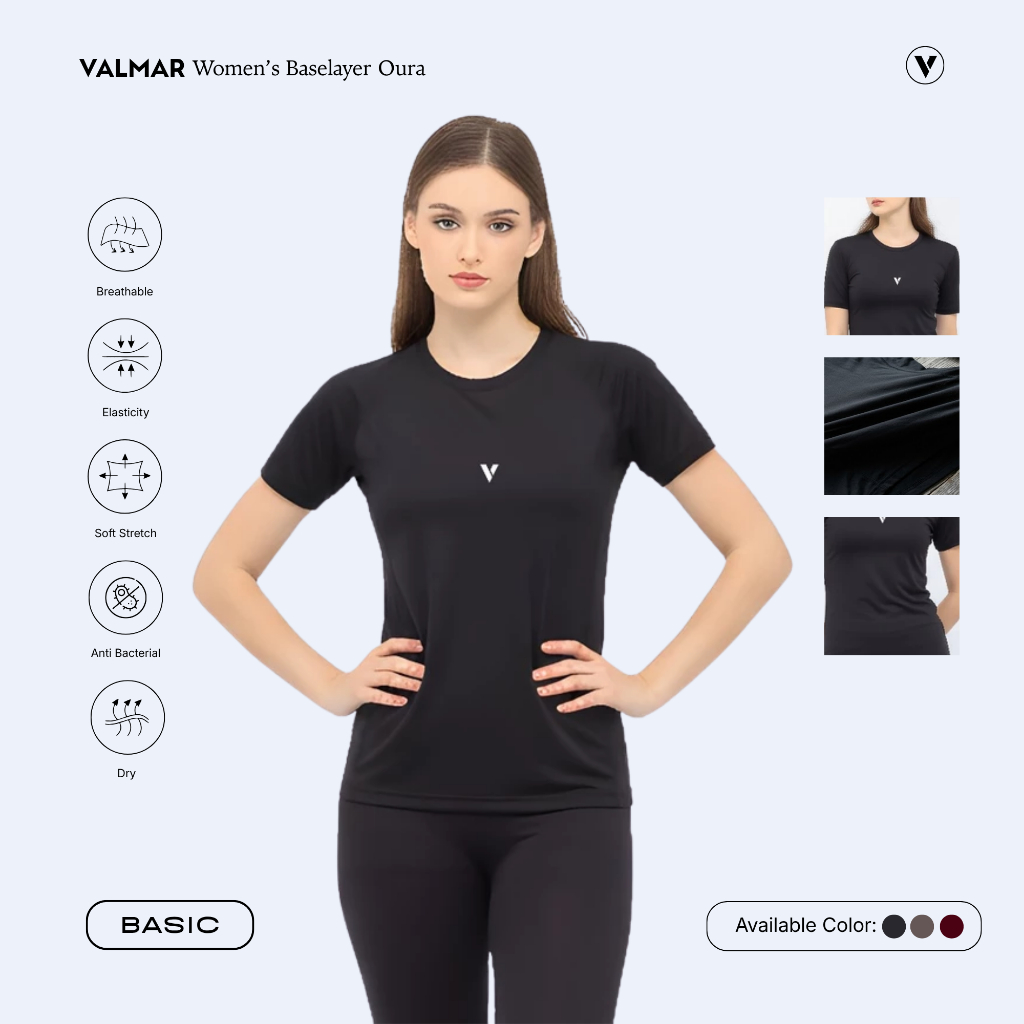 VALMAR SPORTWEAR Oura Manset Wanita Lengan Pendek Inner Baselayer Gym Fitness Running