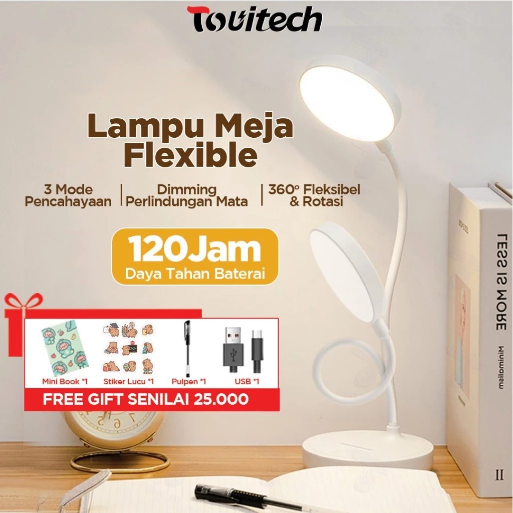 (Free Gift) TOUITECH Lampu Meja Belajar Desktop Lamp Lampu LED Fleksibel Eye Protection Lampu 3 Mode Warna DL05