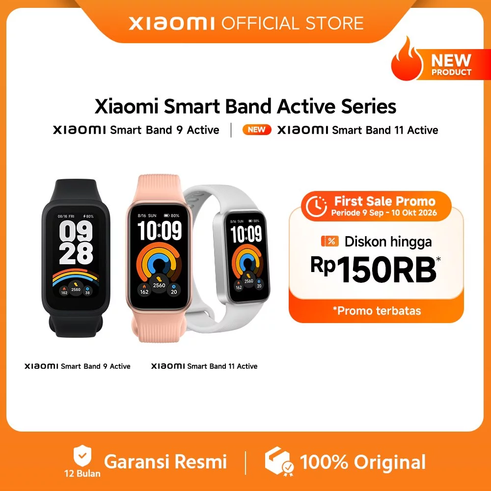 Xiaomi Band Active Series | Band 9 Active | Band 11 Active | Layar Jernih & Responsif | Tahan Air 5ATM | Pemantauan Kesehatan Sepanjang Hari & 50+ Mode Olahraga [Xiaomi Official Store]