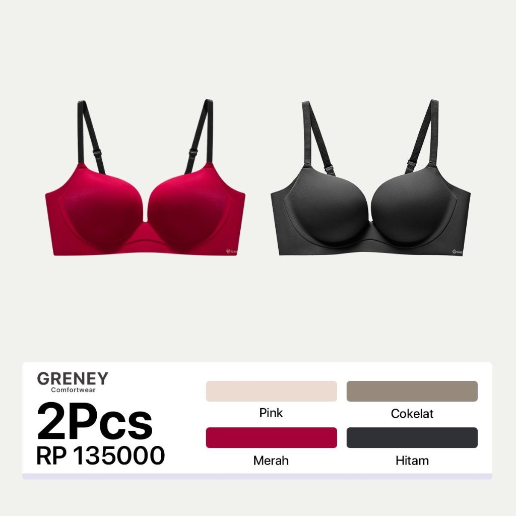 GRENEY-Gbras-Bra (2pcs) One Piece Warna Kombinasi Tanpa Kawat Warna Sport Push Up -89616