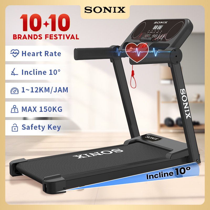 Sonix Listrik Treadmill STR06 Incline LED Display Heart Rate Portable Motorized Elektrik