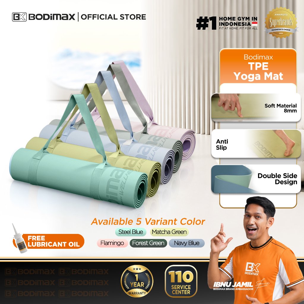 BODIMAX WELLNESS TPE Yoga Mat 8mm Matras Alas Anti Slip Tebal