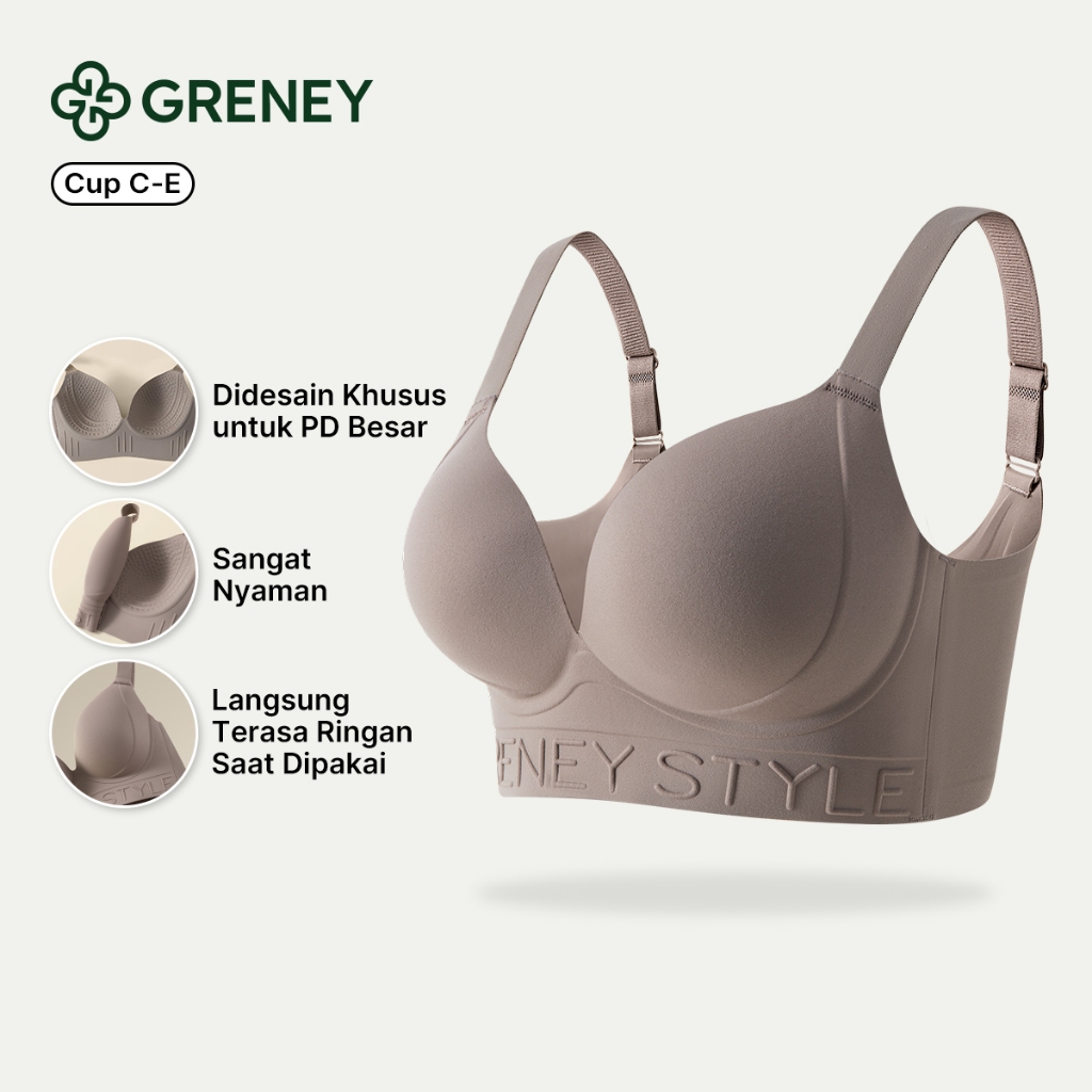 Greney-Bra Desain Huruf Di Bagian Bawah Mengumpulkan PD besar Mendukung stabil Mengangkat