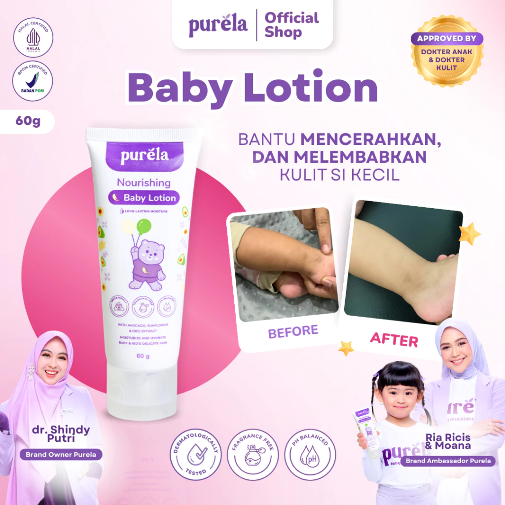 [PILIHAN RICIS DAN MOANA] PURELA Nourishing Baby Lotion 60 - Lotion Bayi Untuk Mencerahkan Kulit - Bahan Alami dan Organik