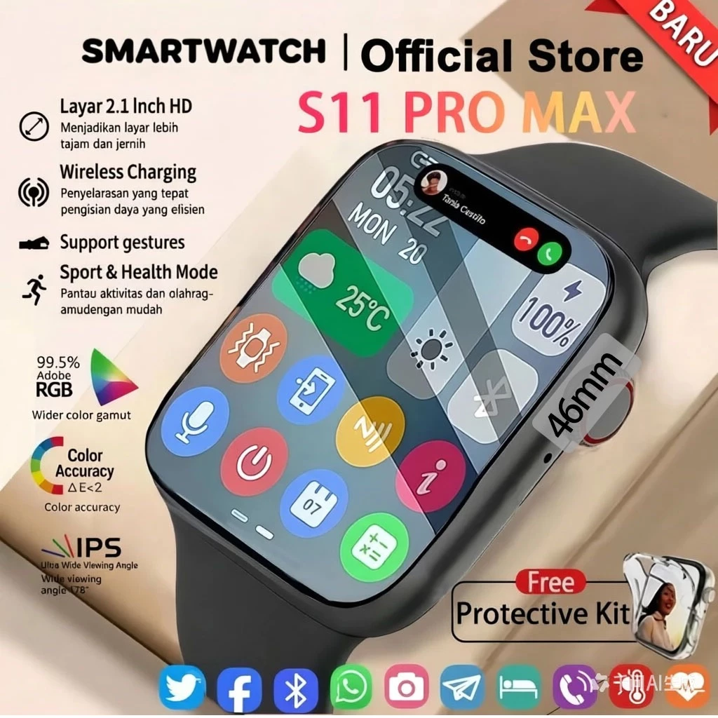 [COD] Jam Tangan Smartwatch Watch 11 & 10 Jam Pintar Olahraga Bluetooth Smartwatch Pria & Wanita Tahan Air IP68 Monitor Detak Jantung Android iOS