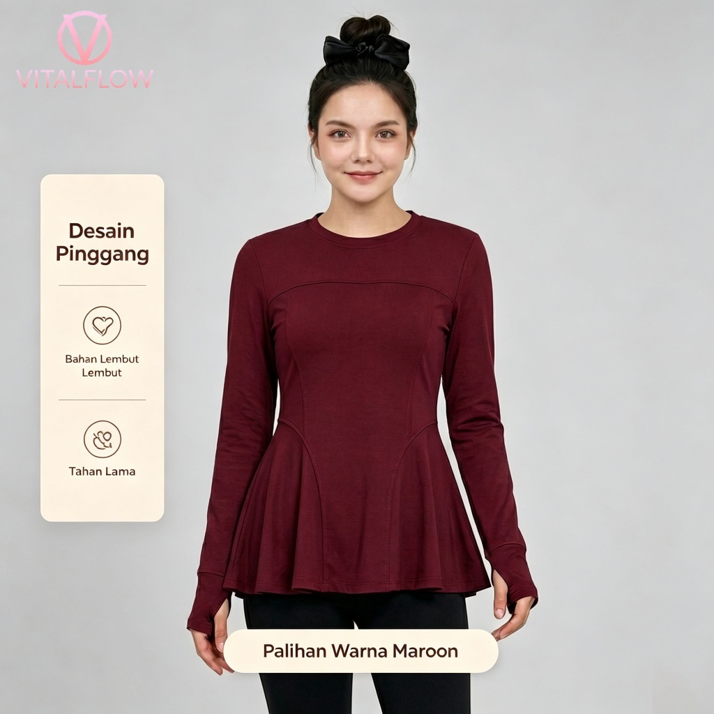 [Vitaflow]Atasan Yoga Wanita Lengan Panjang | Baju Olahraga Stretch Lembut & Nyaman untuk