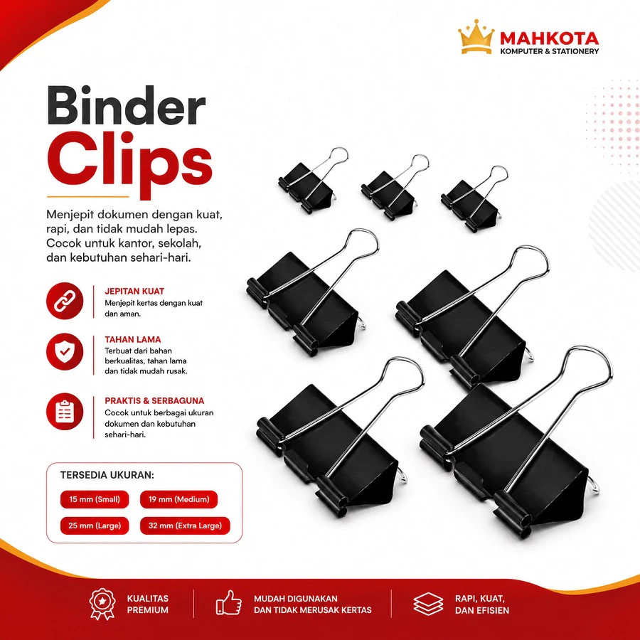 Binder Clip V-Tec Original / Binder Klip Jepit Kertas All Size 15mm 19mm 25mm 32mm