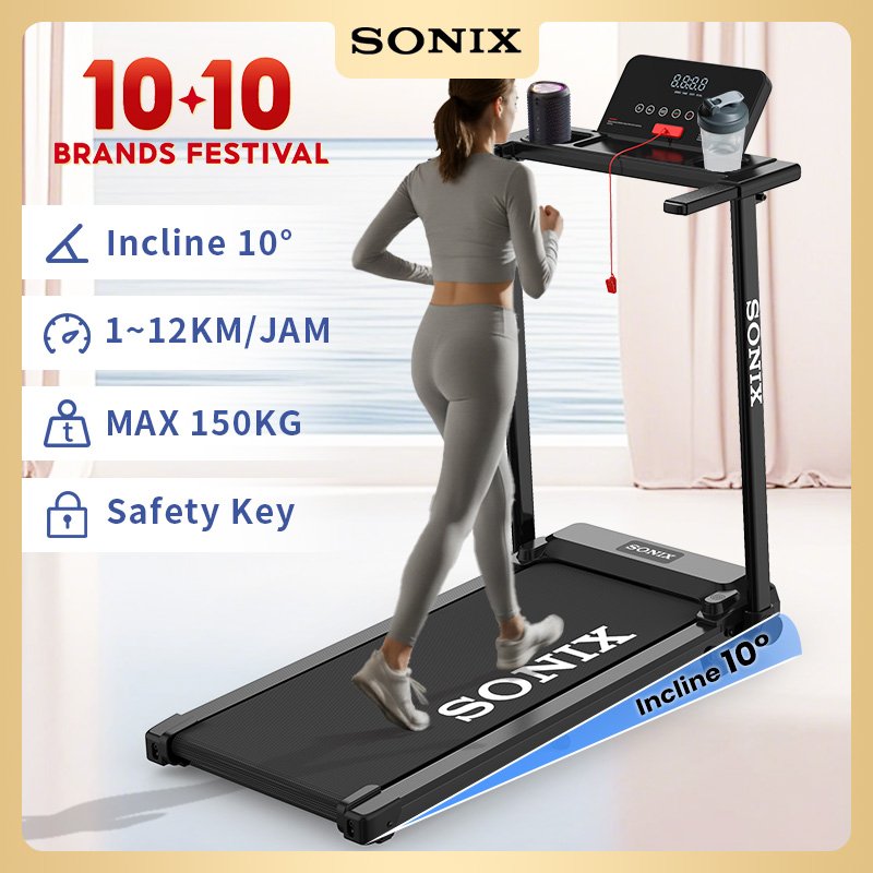 Sonix Treadmill Electric Low Watt STR04 Portable Lipat Alat Olahraga Di Rumah Incline 10°