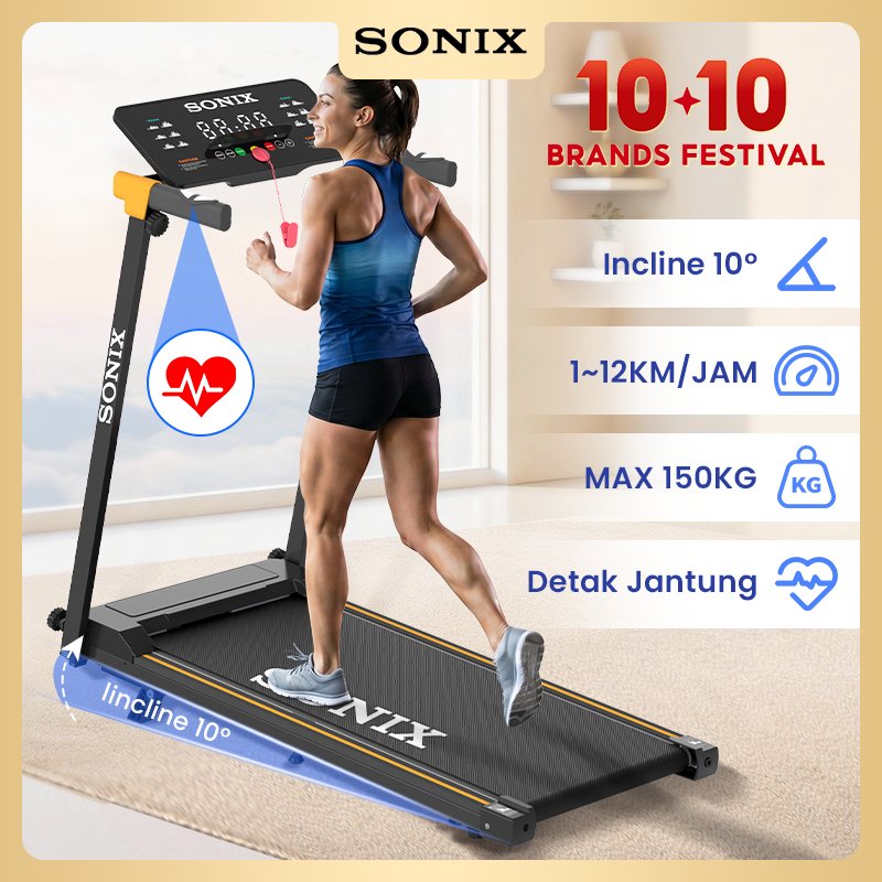 SONIX Incline Heart Rate Treadmill Elektrik STR08 Dilipat Running Walking Pad Low Watt
