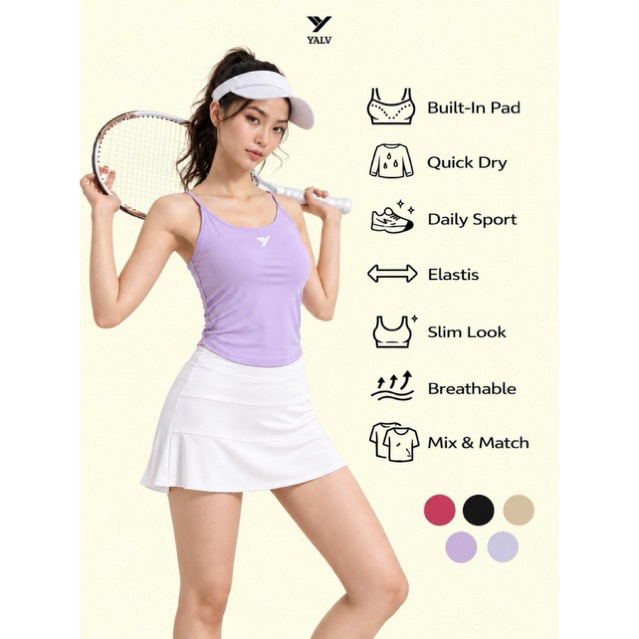 Yalv Nyra Atasan Kaos Olahraga Wanita Quick Dry Anti Panas Shockproof Vest Gym Padel