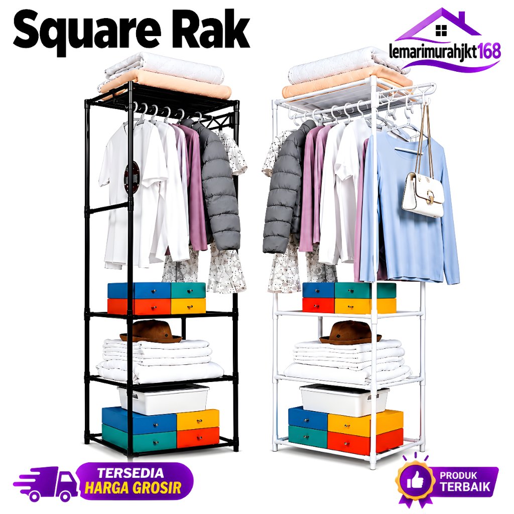 Square ColthRack Stand Hanger Rak Penyimpan Susun Hanger Multifungsi Rak Gantungan Baju
