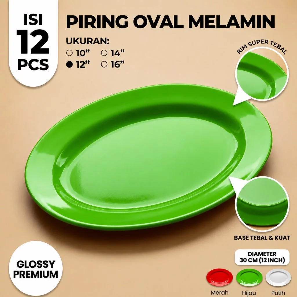 [12 PCS] Piring Saji Semi Melamin 12 Inch Oval Ikan Pecel Lauk Semi Melamine Lonjong