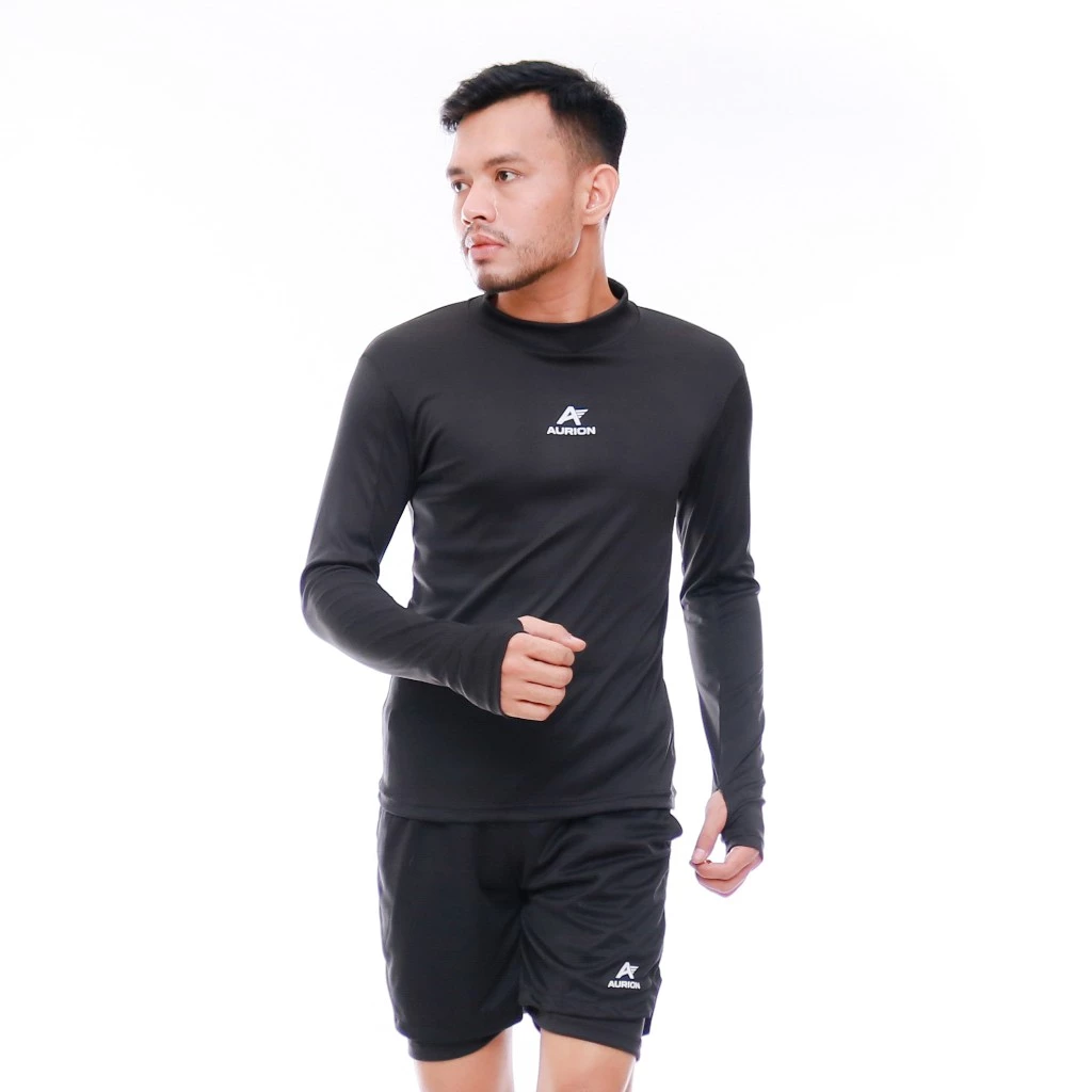 AURION Baselayer Lengan Panjang Manset Pria Atasan Olahraga Sepakbola Futsal Lari Gym