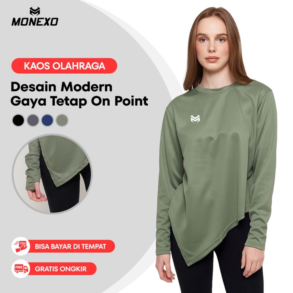 Monexo - Run15 Baju Olahraga Wanita Lengan Panjang Hijab Sport T-Shirt Yoga Oversize