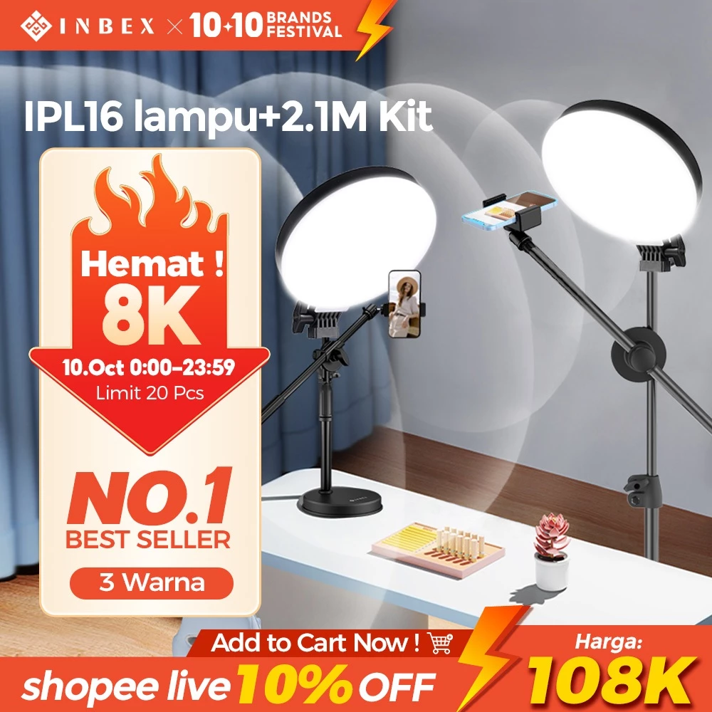 INBEX IPL16 26CM/16CM Lampu Bulat Panel Ring Light konten kreator Besar Food Shooting Video Livestreaming Studio 3 Warna