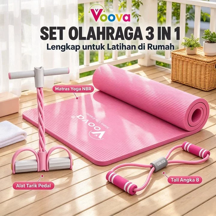 VOOVA Paket Olahraga Lengkap/ Set Olahraga di Rumah/ 4 IN 1 Set Olahraga/ Set Yoga/ Paket