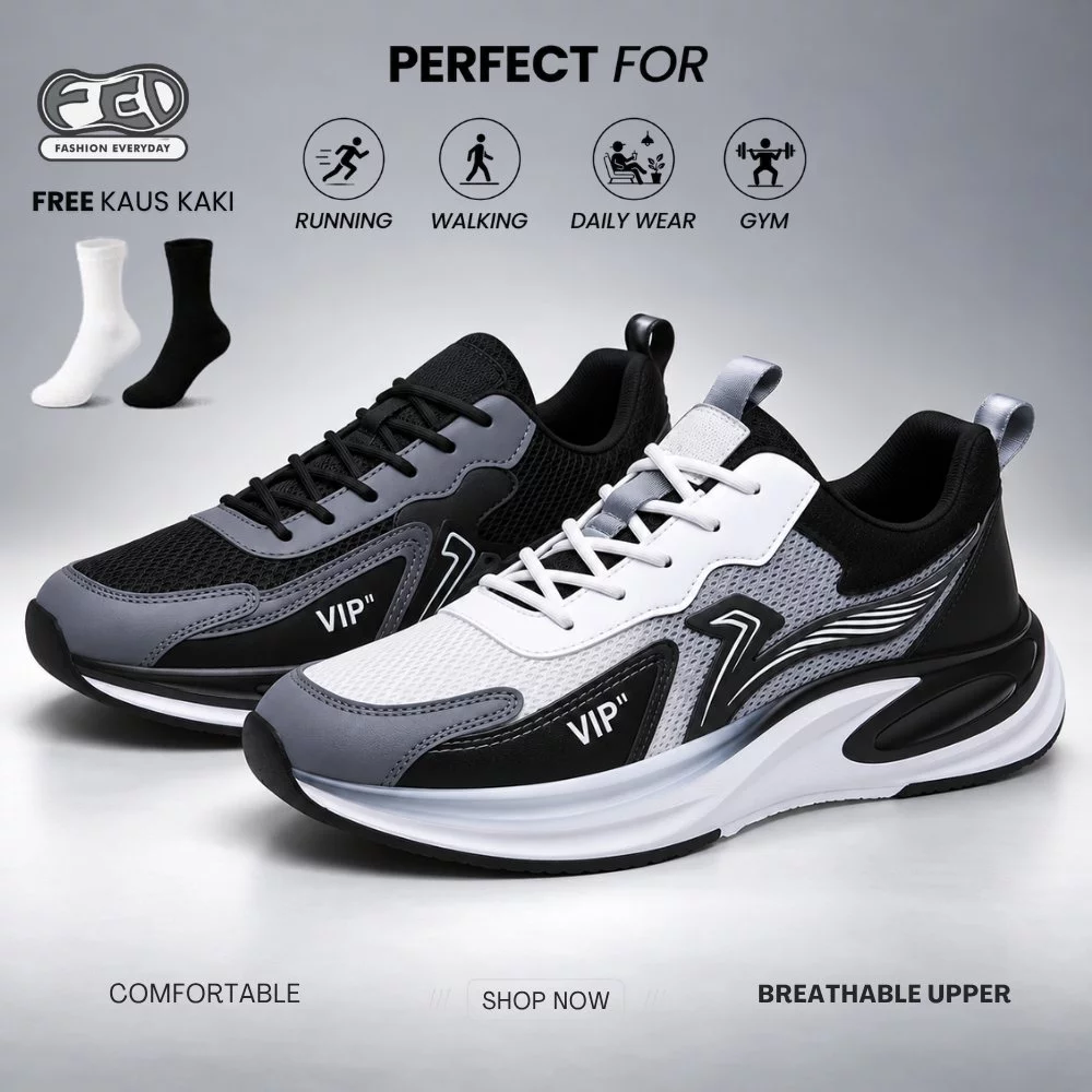 FED Sepatu Kasual Sporty Running Sneakers Pria Nigata BLACK Hitam Kasual
