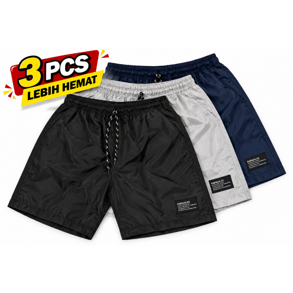 EINFACH.CO 3 PCS Boardshort Pria Celana Pendek Parasut Premium Lebih Hemat