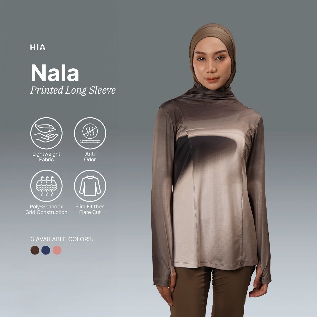 HIA Everywear Nala Printed Slim Fit Long Sleeve Dry Fit Hecktive Fabric Baju Olahraga
