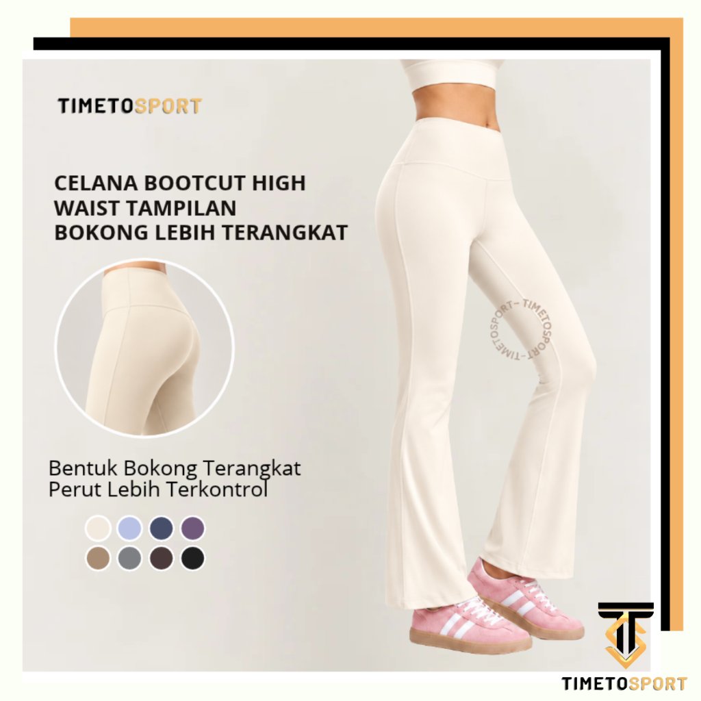 TIMETOSPORT Legging Celana Olahraga Wanita Panjang Cutbray Flare Bottom 1158
