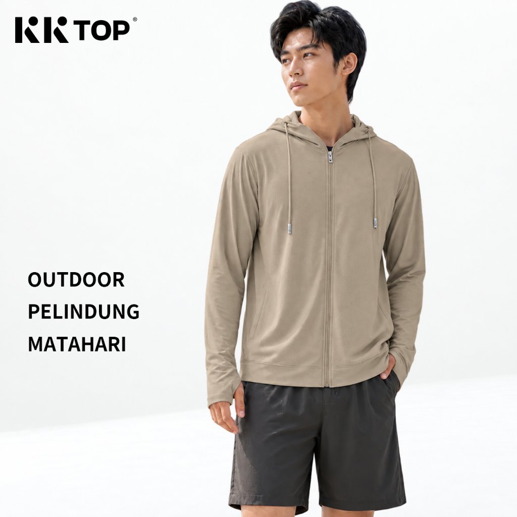KKTOP - Jaket Airism Anti UV Pria Outdoor Sport UPF 50+ dengan Desain Hoodie dan Zip
