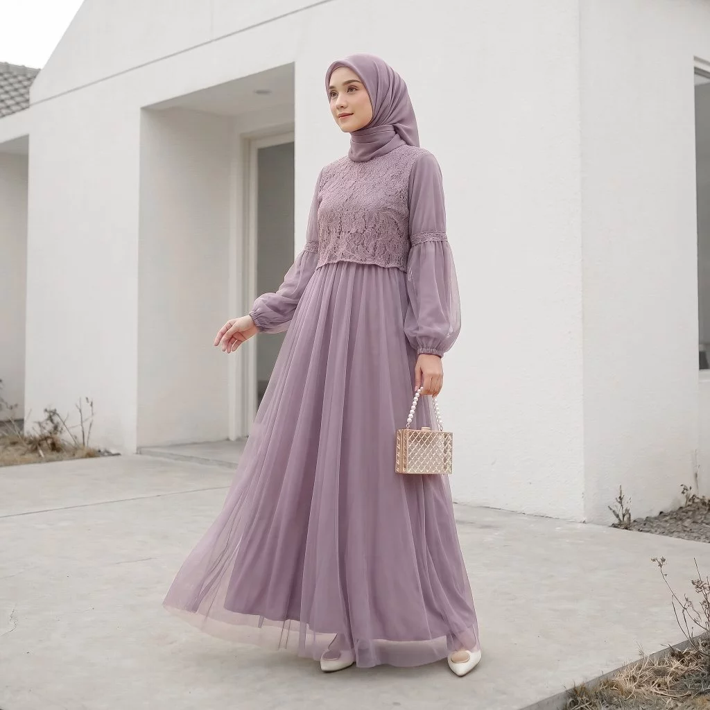 EmmaQueen - Dress Alin bahan Katun Kombinasi Tile Brukat gamis terbaru 2026 model terbaru mewah Mewah Kondangan XS/XXL Busui Friendly Pinggang Karet