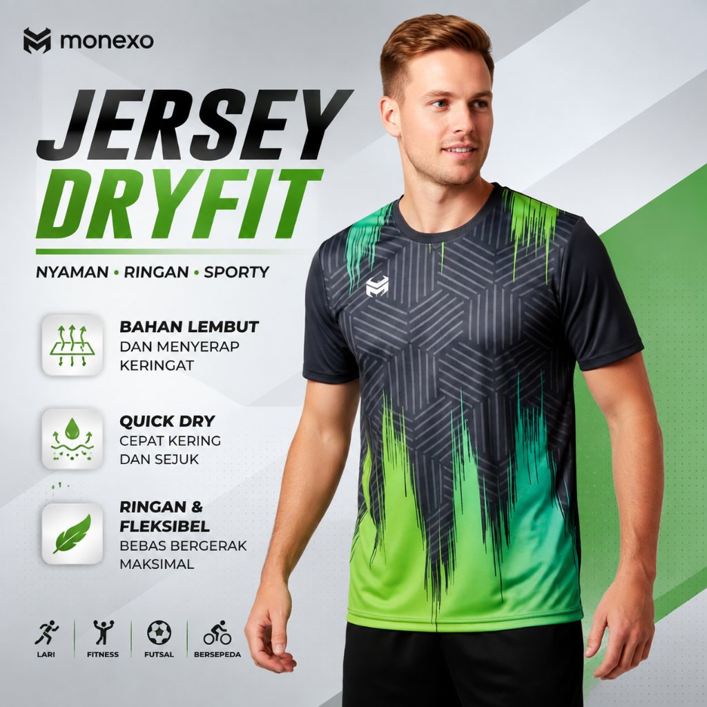 Monexo - Atasan Olahraga Pria Gym Badminton Jersey Futsal Kaos Olahraga Bahan Dryfit DPT04