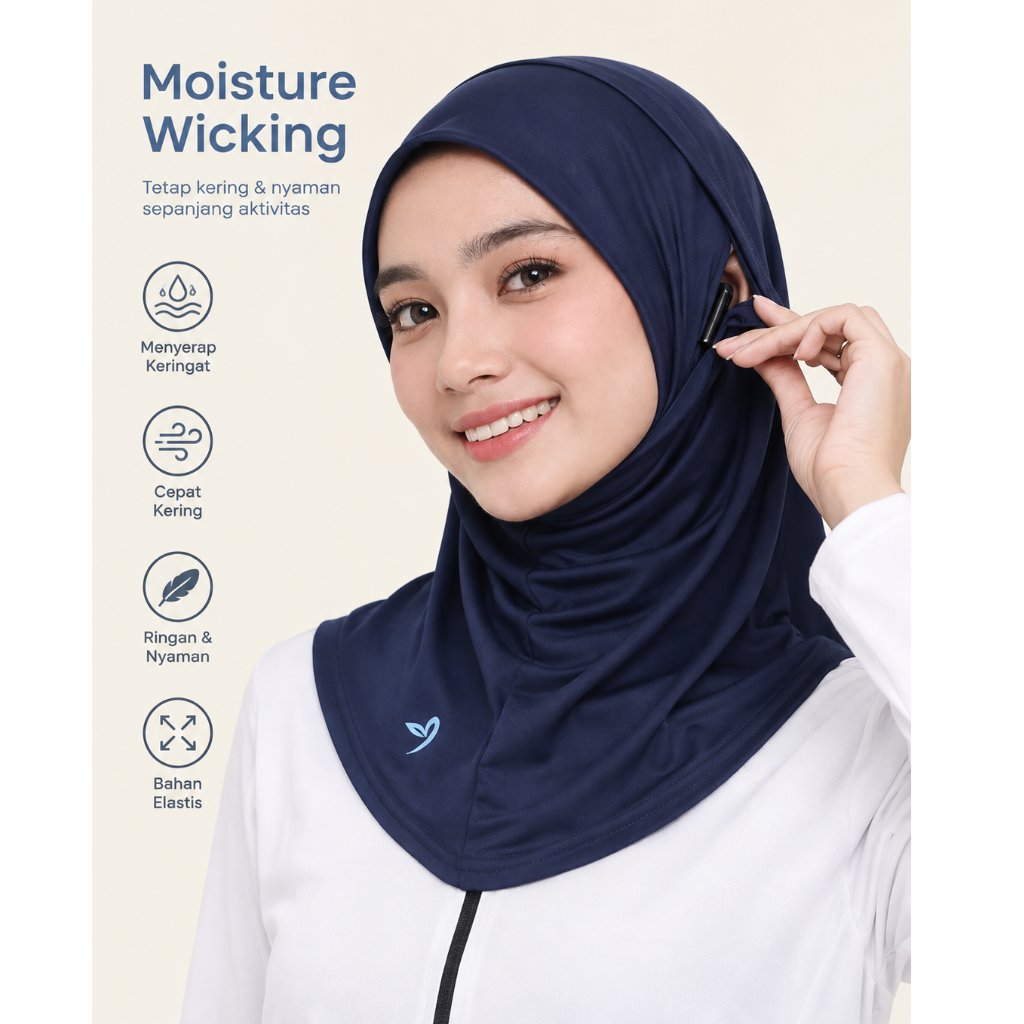 Yalv Hijab Jilbab Kerudung Instan Bergo Olahraga Muslim Wanita UPF50+ Earphone Lari Padel