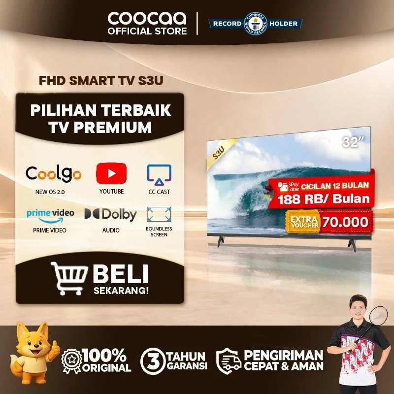 COOCAA 32 inch S3U Smart TV - Digital TV - Dolby Audio - Youtube - Mirroring - Flick Free