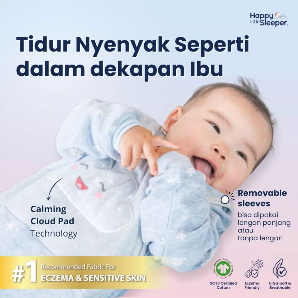 HappyLittleSleeper Dream Cloud 4Season Removable Sleeve Sleepsack 100% Cotton with Calming Cloud Pad (FREE Cussons Baby Hair & Body Wash Cuddle Calm)