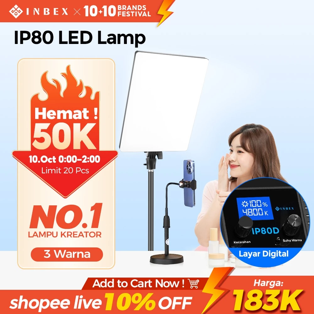 INBEX IP80 80W Lampu Panel Studio Lighting Live Streaming Langsung / Video / Konten / Pencahayaan Studio Profesion