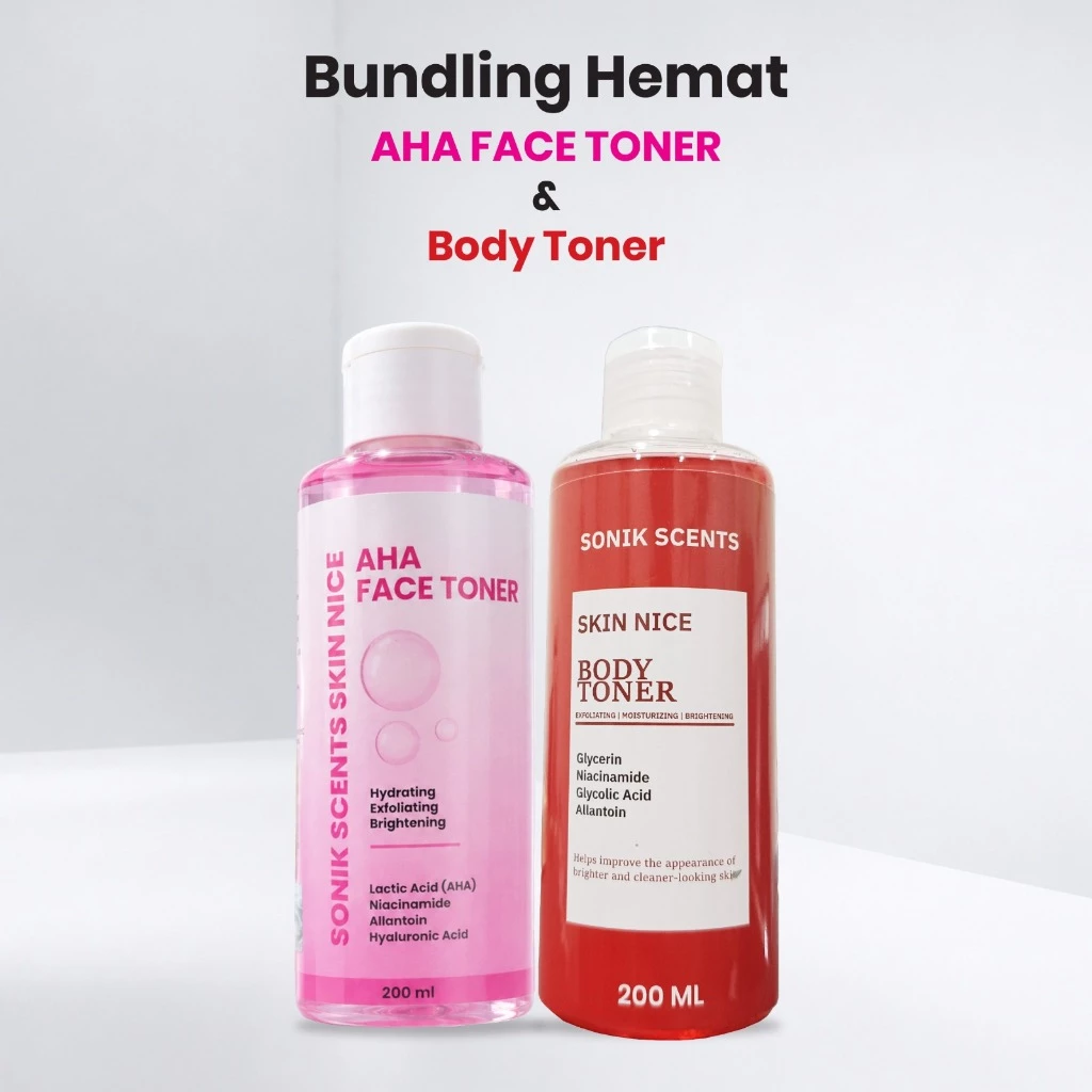 [PAKET HEMAT] Glowing Set Head To Toe - Skin Nice Body Toner Merah 200 ML + Face Toner