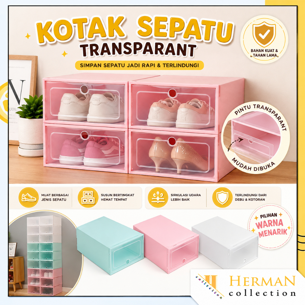 HC Kotak Sepatu Plastik Transparan Tebal Serbaguna Storage Box Organizer Rak Sepatu Mudah