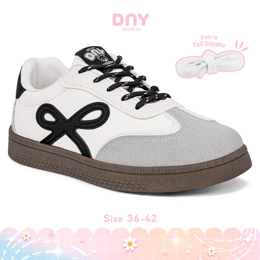 Sepatu DNY Sepatu Wanita Kasual Ribbon Sneakers Kets Simpel Tali Sepatu Pita Olahraga A