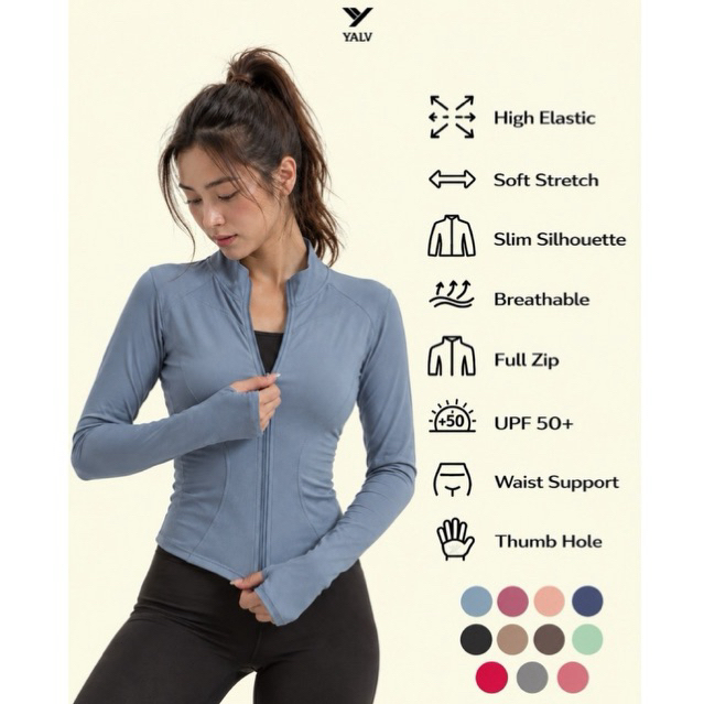 Yalv Vaia Jaket Olahraga Wanita Lengan Panjang Sport UPF50+ Anti Panas Quick Dry Gym