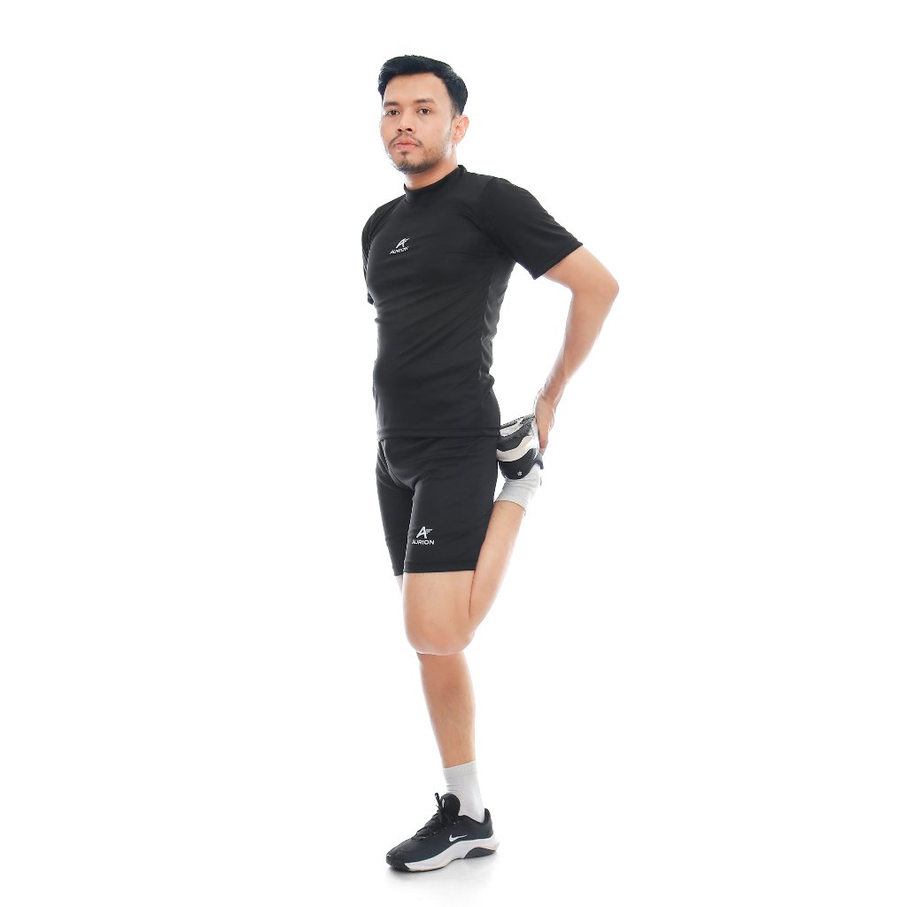 AURION Setelan Manset Baselayer Lengan Pendek dan Celana Shorts Pria Wanita