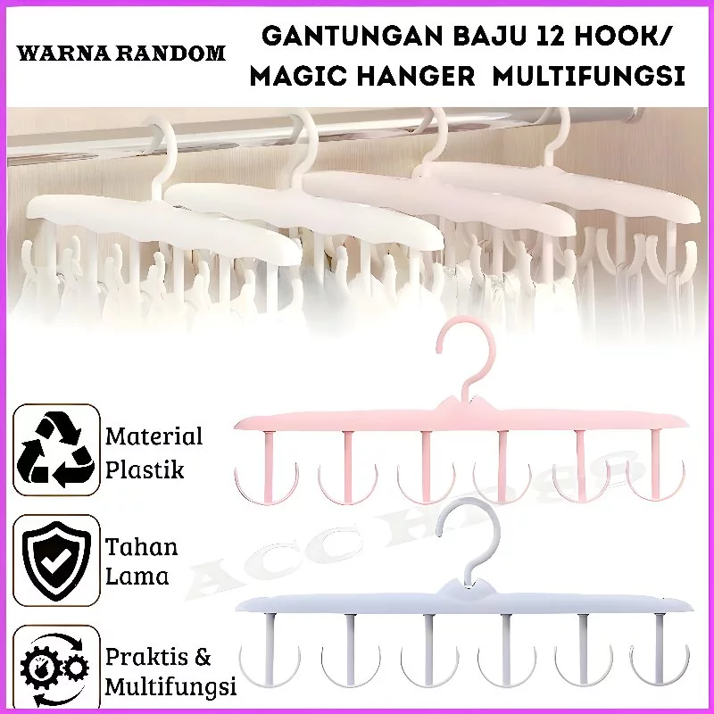 Acchp Hanger Gantungan 12 Hook Serbaguna Hanger Syal Pakaian Dalam Gantungan Tas Topi