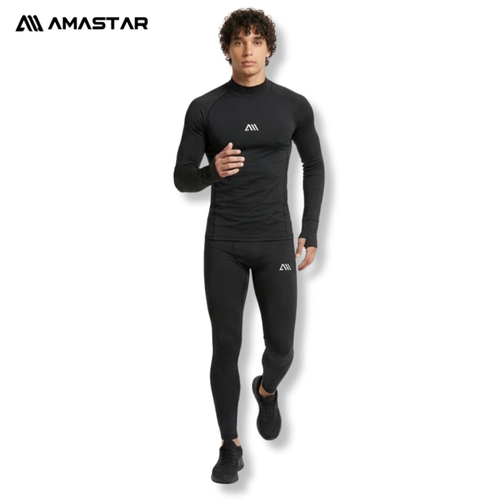 AMASTAR Setelan Olahraga Baselayer Lengan Panjang Dan Celana Legging