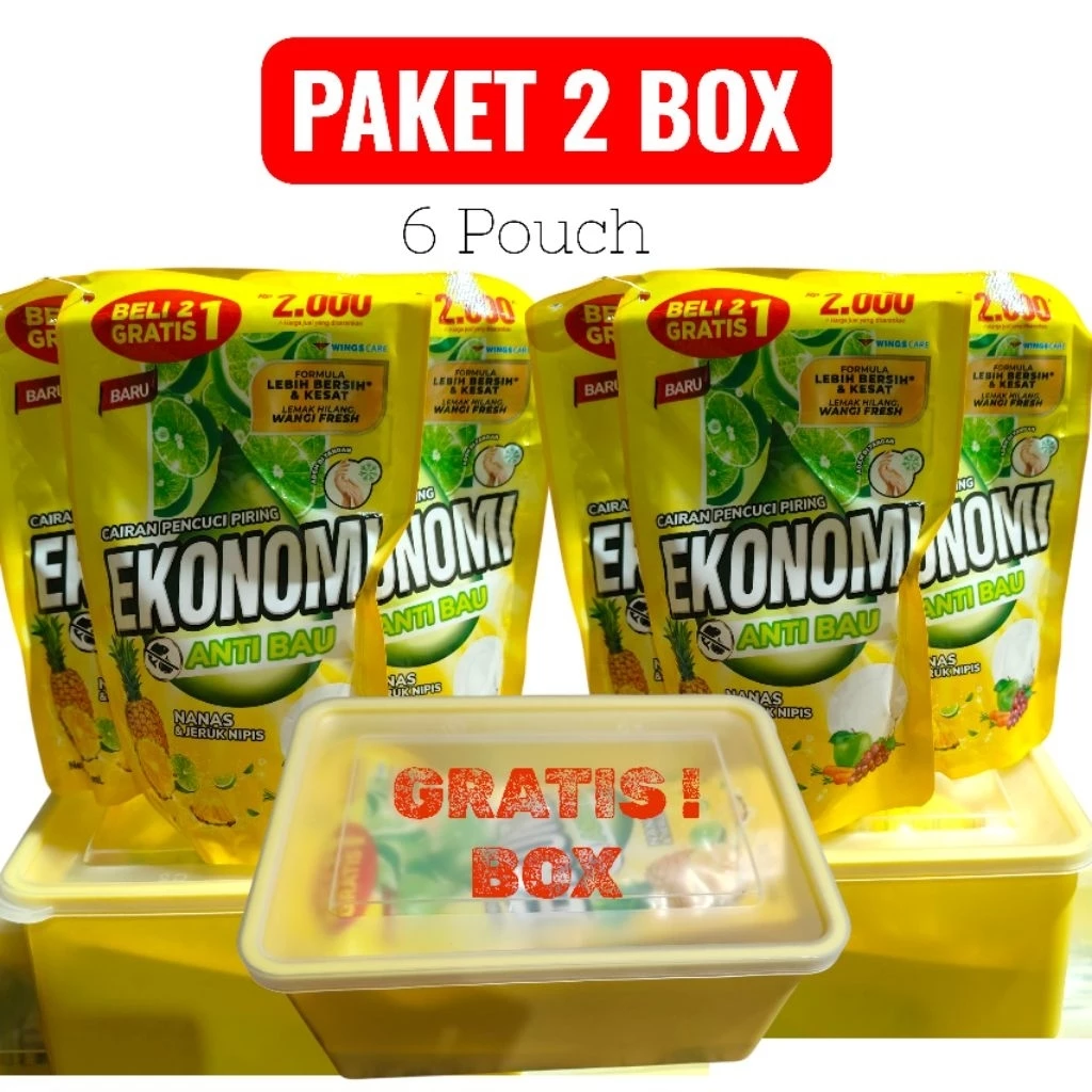 Ekonomi nanas cair 6 bungkus gratis box bening | sabun cuci piring 6x122ml