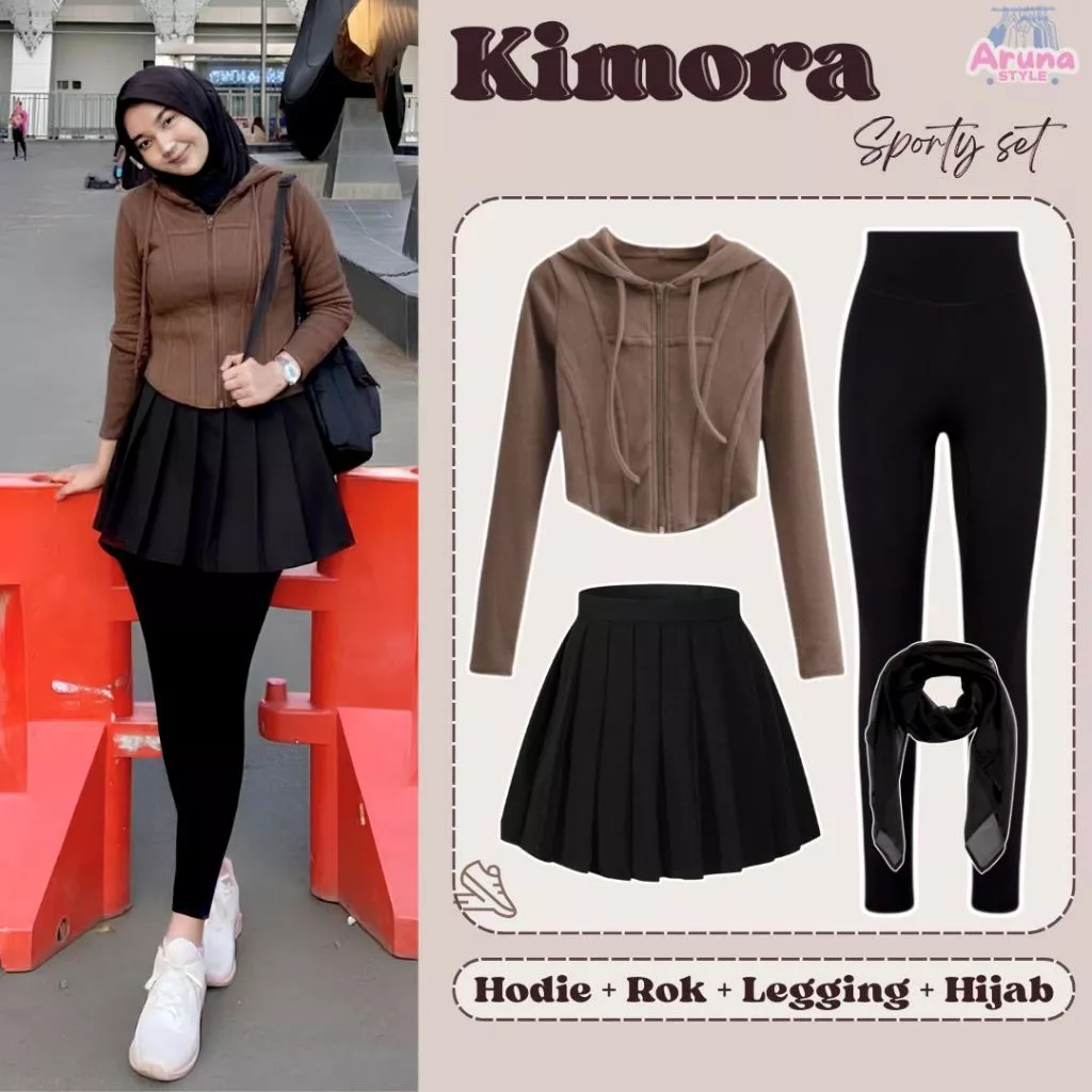 One Set Olahraga Remaja Kekinian - Hodie Crop Legging Rok Jilbab