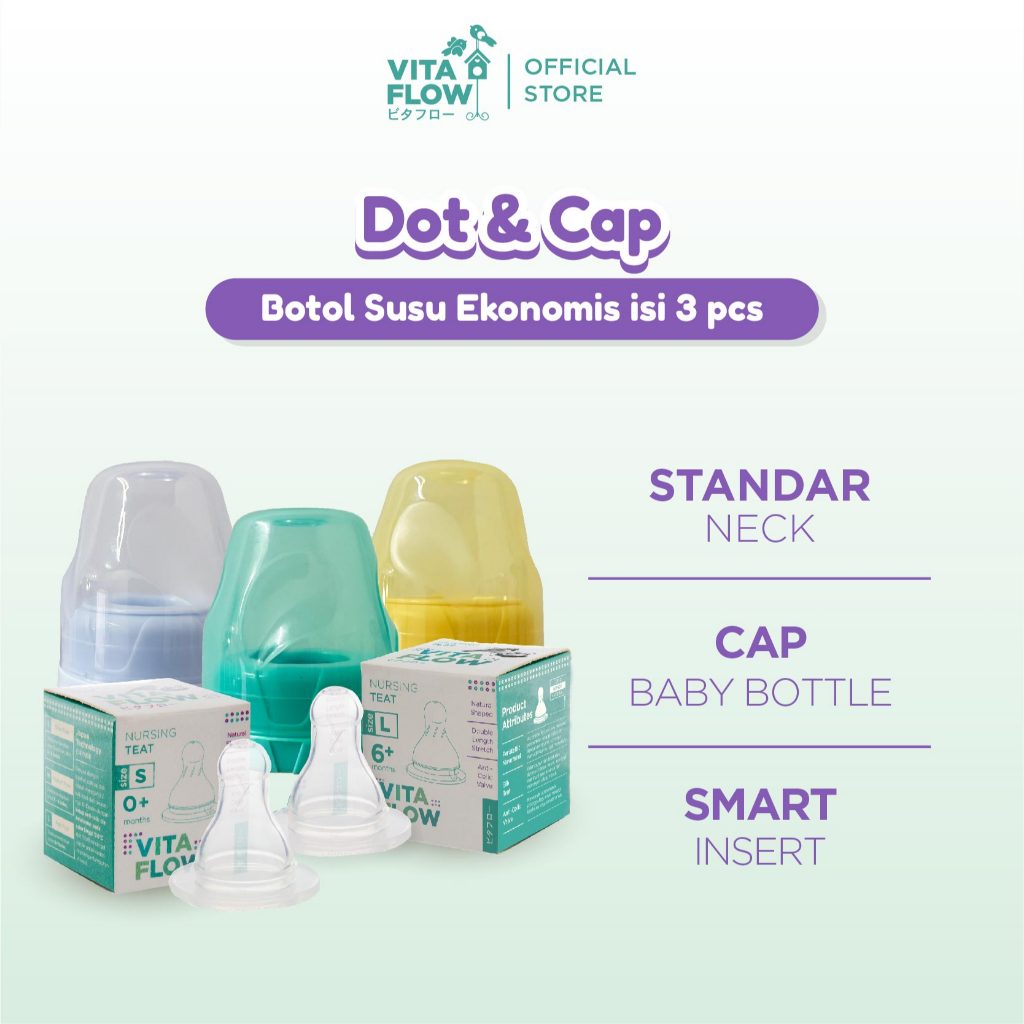 Vitaflow Dot Bayi (Nipple) All Size & Tutup Botol Susu Leher Standar/Standar Neck