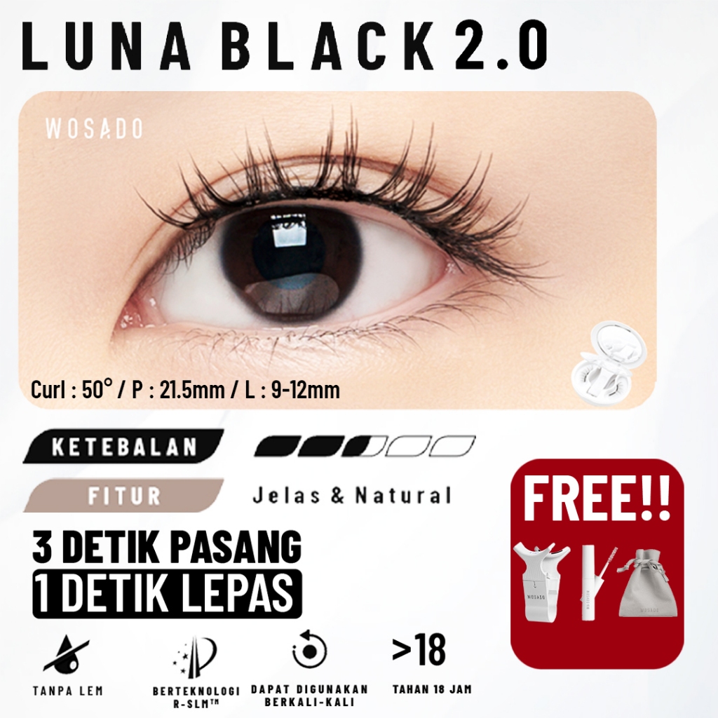 WOSADO Magnetic Lashes LUNA BLACK Bulu Mata Palsu Magnetik Natural Daily Makeup Look