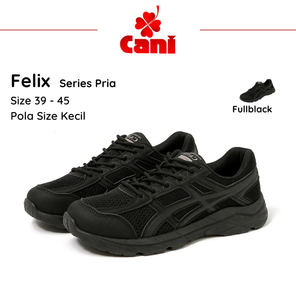 (GAJIAN SALE) Cani Felix Sepatu Pria Trendy Sneakers Retro Fullblack Kasual Sport