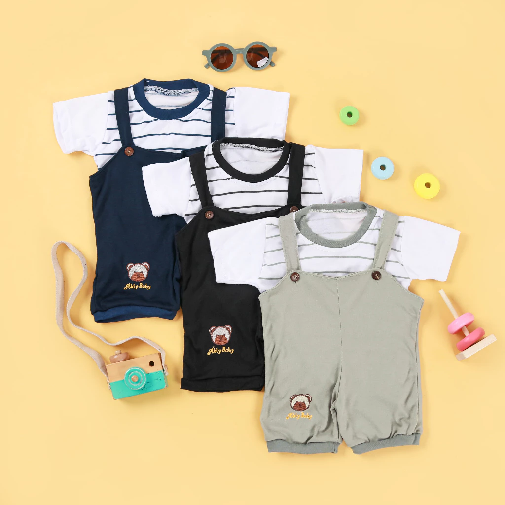Arkan Baby - Baju Setelan Overall Bayi 0-9 Bulan Motif Bordir