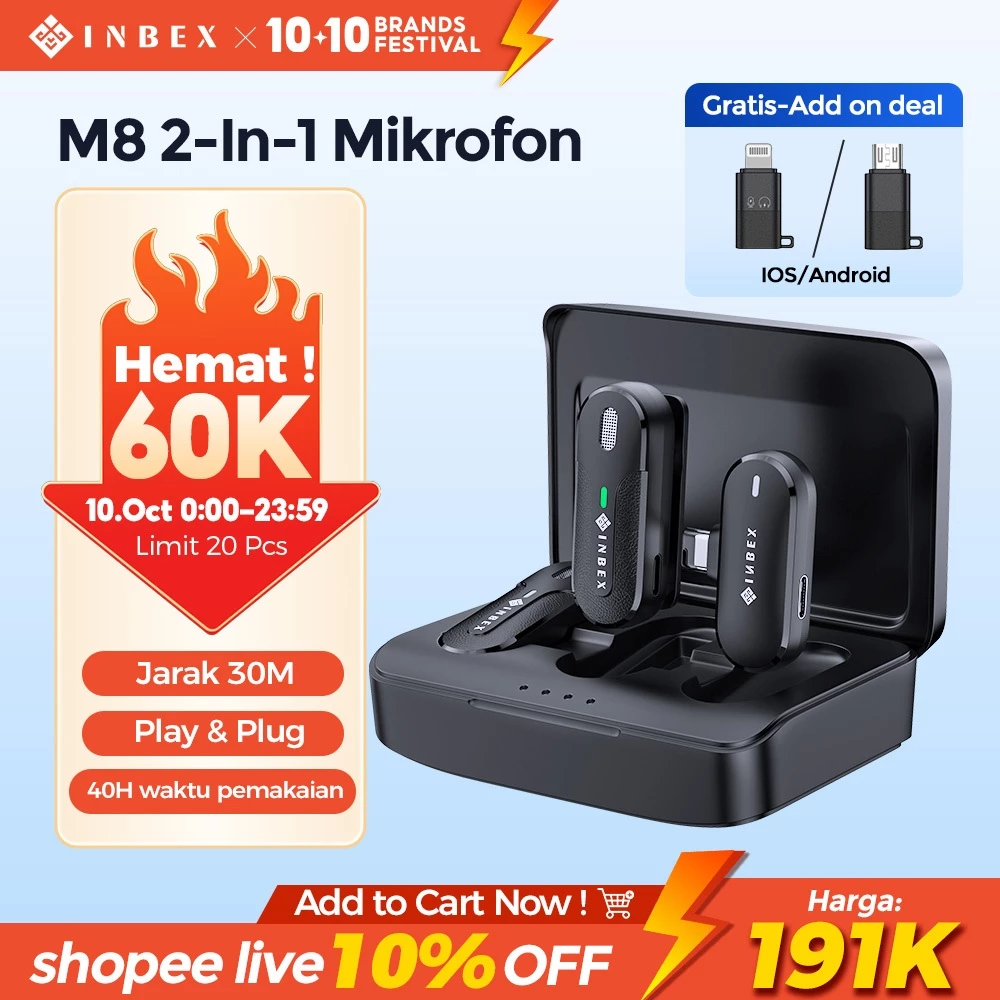 INBEX Wireless Microphone Lavalier Microphone Bluetooth youtuber/Nirkabel Mic Clip on Audio Video Microphone Plug & Play m8