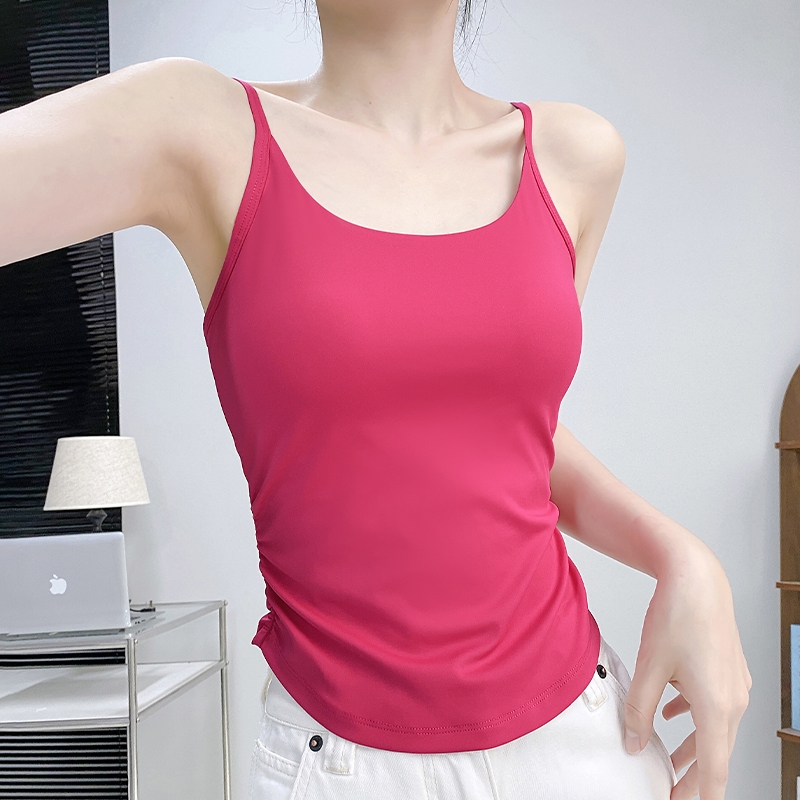 YOUMI Kaos Bra Tanpa Lengan Olahraga Wanita Slim Fit Senam Fitnes Gym Pilates Tenis Padel