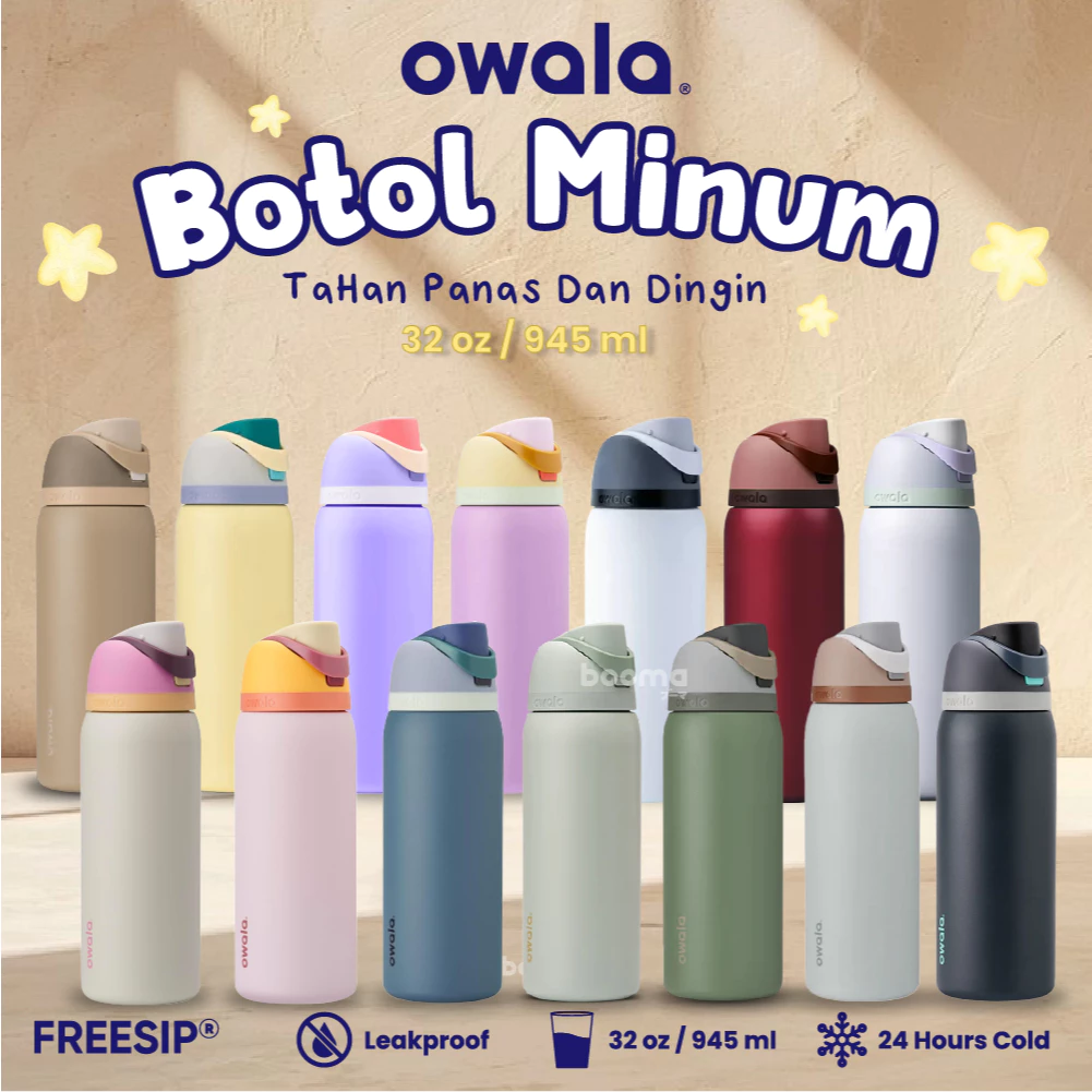 Tumbler Botol Minum Owala Freesip 24oZ 710ml / 32oZ 945ml Tahan Panas dan Dingin 12 Jam StainlessSteel Premium