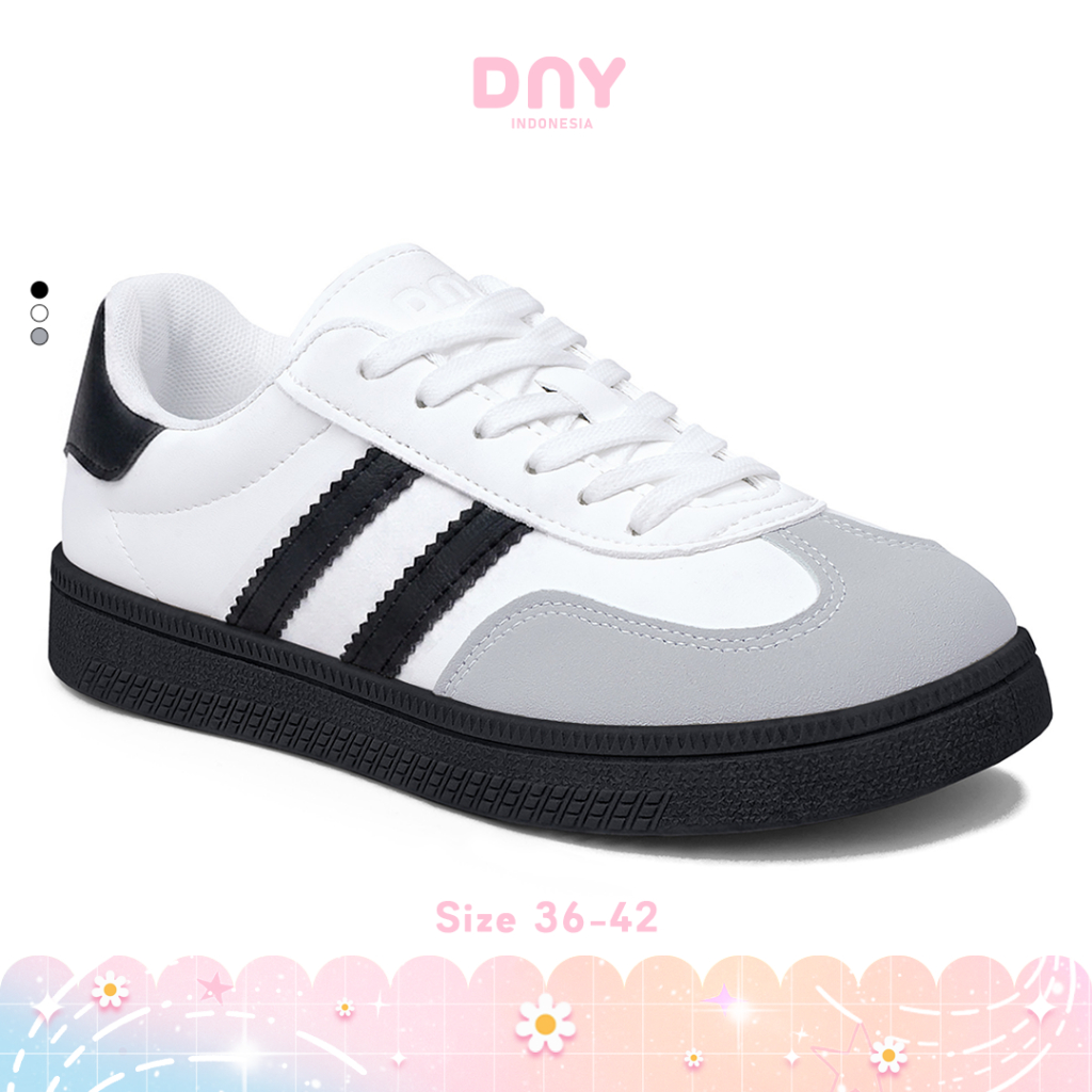 Sepatu DNY Flat Shoes Wanita Kekinian Sepatu Olahraga Hitam Putih Coklat Abu Size 36-42