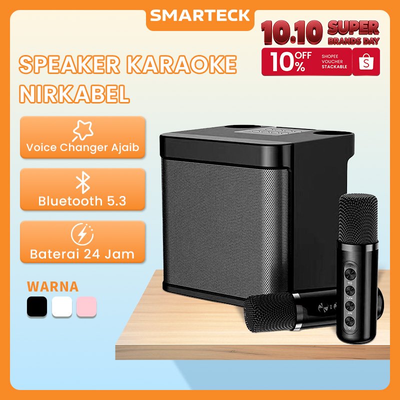Smarteck Speaker SK04 Bluetooth Karaoke 2Mic Speaker Aktif Full Bass Subwoofer 3D Stereo