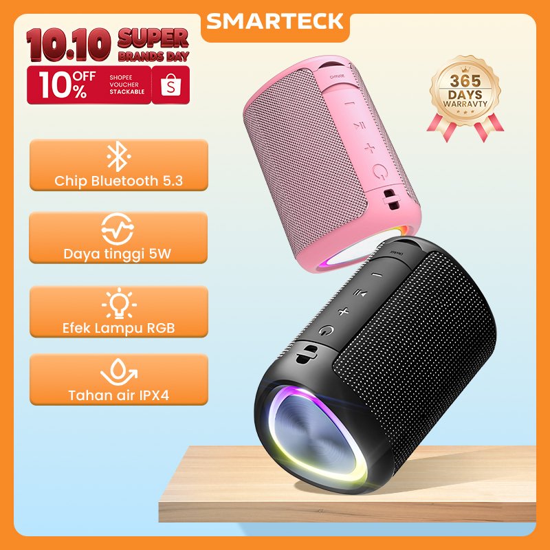 Smarteck Speaker Bluetooth SK07 Bass RGB Waterproof IPX4 Bluetooth 5.3 1200mAH Portable